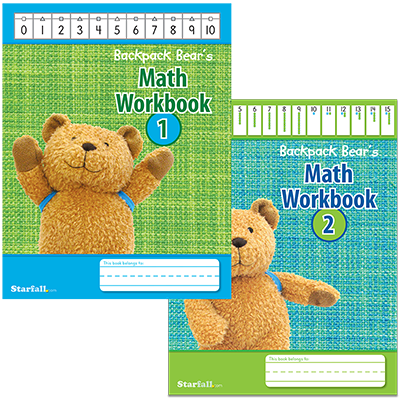 Detailed view of Backpack Bear's Math Workbooks 1 & 2